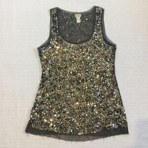 Wildcat Womens 1X Sequin Embellished‎ Sheer Overlay Tank Top Silver Gold Sparkle